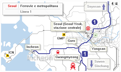 Seoul: Mappa della Linea 1 della metropolitana
