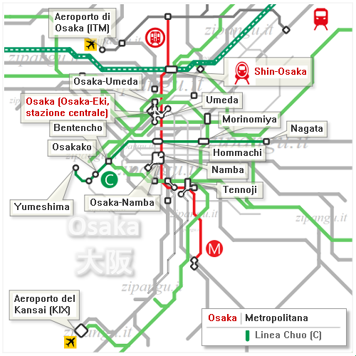 Osaka: mappa schematica della Linea Chuo