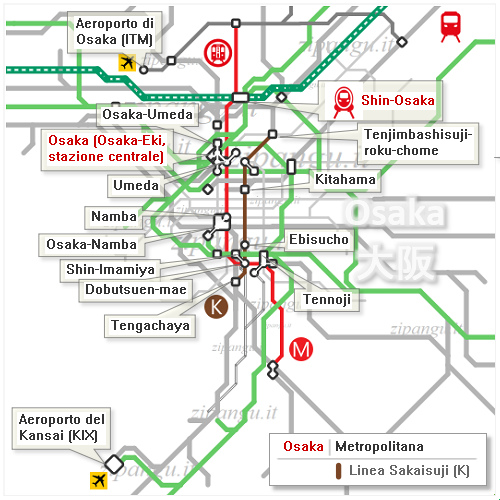Osaka: mappa schematica della Linea Sakaisuji