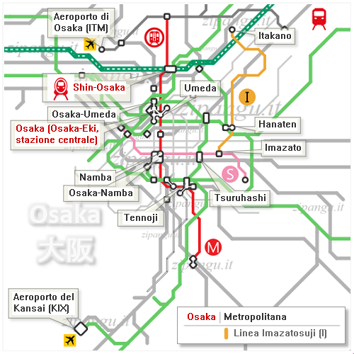 Osaka: mappa schematica della Linea Imazatosuji