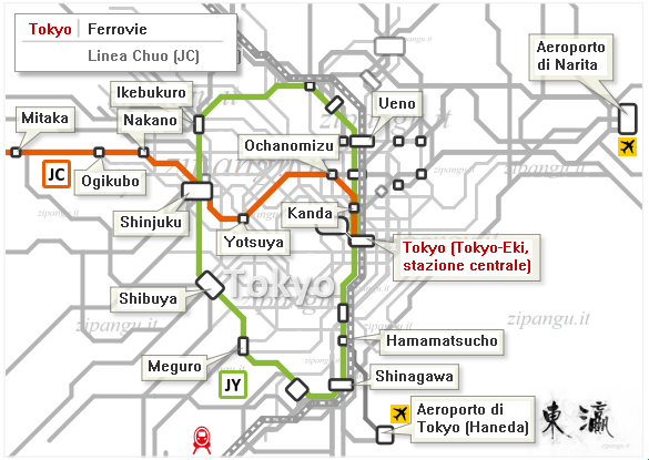 Tokyo: mappa schematica della Linea Chuo