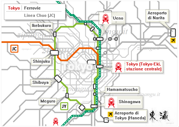 Tokyo: mappa schematica della Linea Chuo