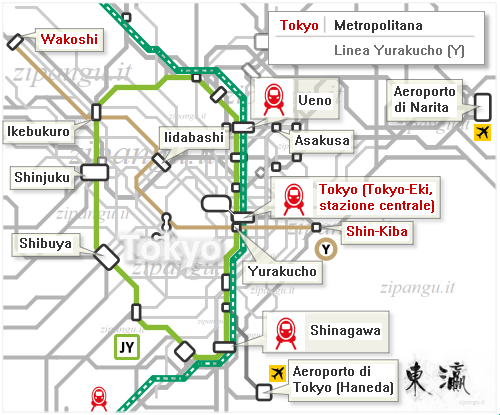 Tokyo: mappa schematica della Linea Yurakucho; Linea Yamanote