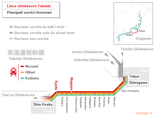 Linea Tokaido-Shinkansen; tra Nagoya e Kyoto: servizi Nozomi, Hikari, Kodama